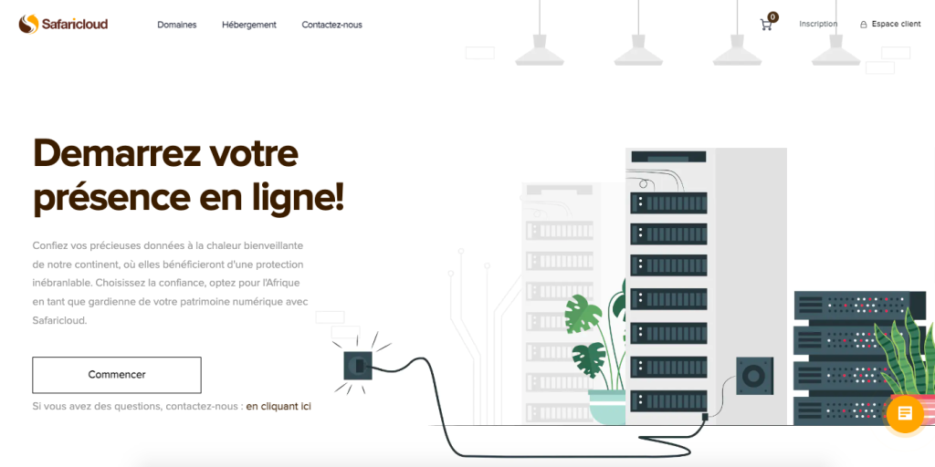 Page d'acceuil de l'hébergeur web Safaricloud, Meilleur hébergeur web en côte d'ivoire.